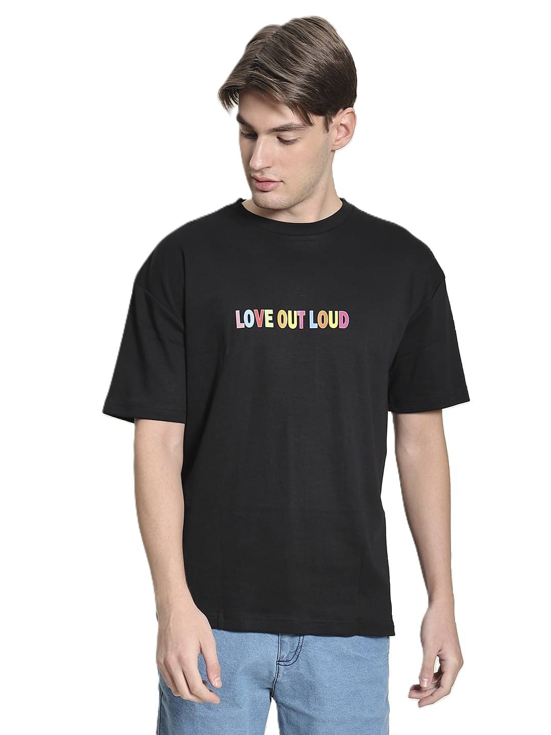 Bene Kleed Unisex Pride Love Out Loud Black Oversized T shirt     			Bene Kleed Unisex Pride Love Out Loud Black Oversized T shirt