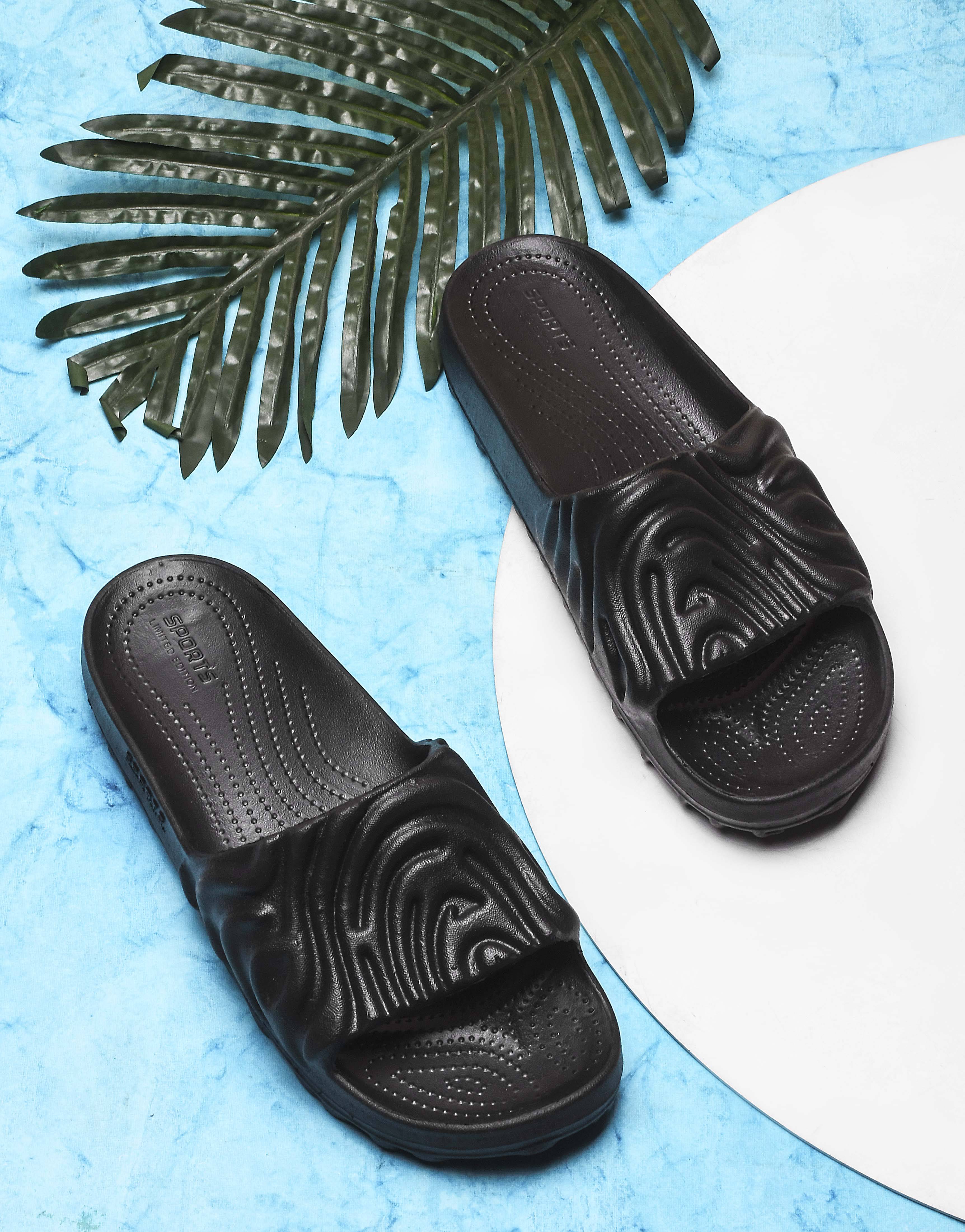     			Bersache Black Men's Slide Flip Flop