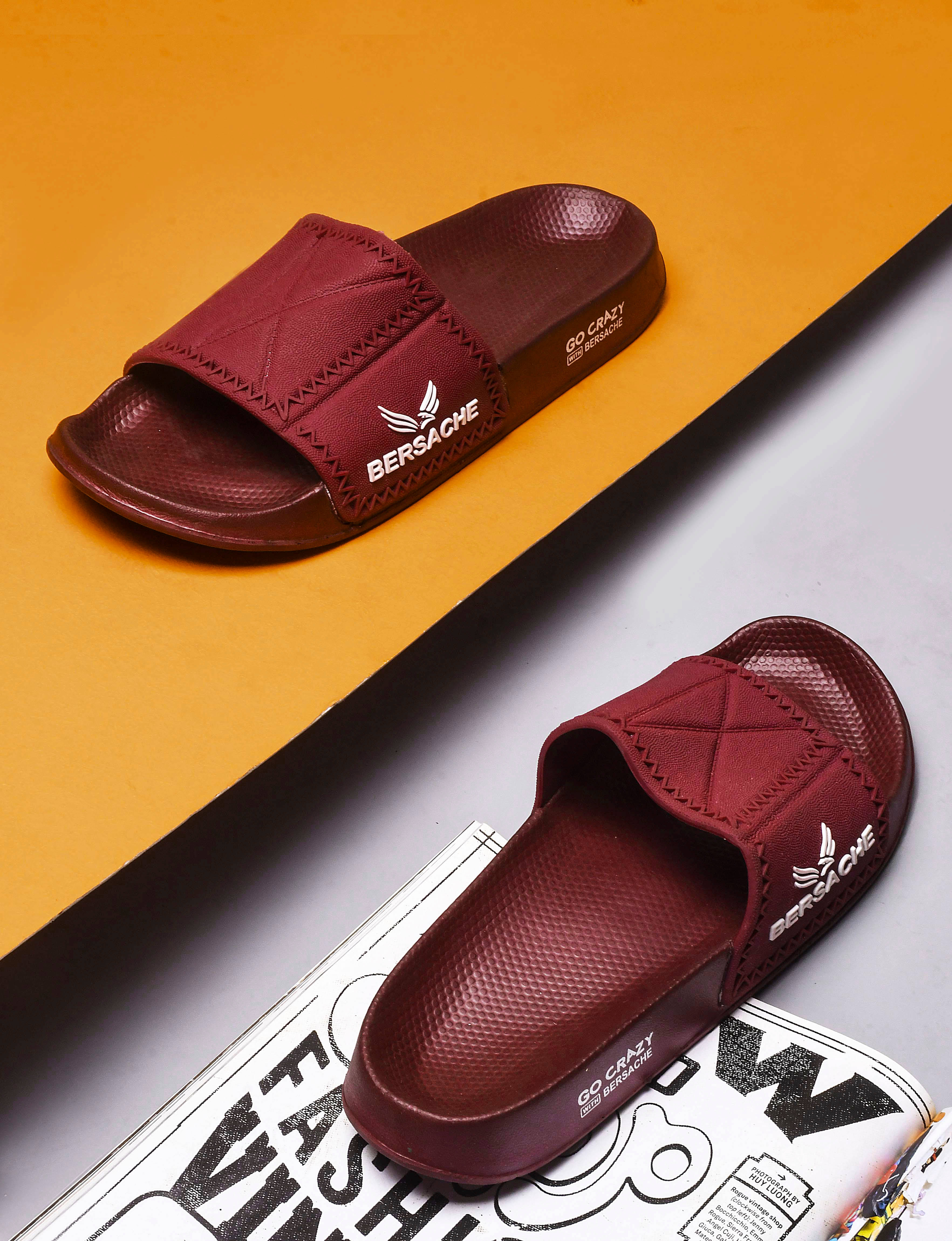     			Bersache Maroon Men's Slide Flip Flop