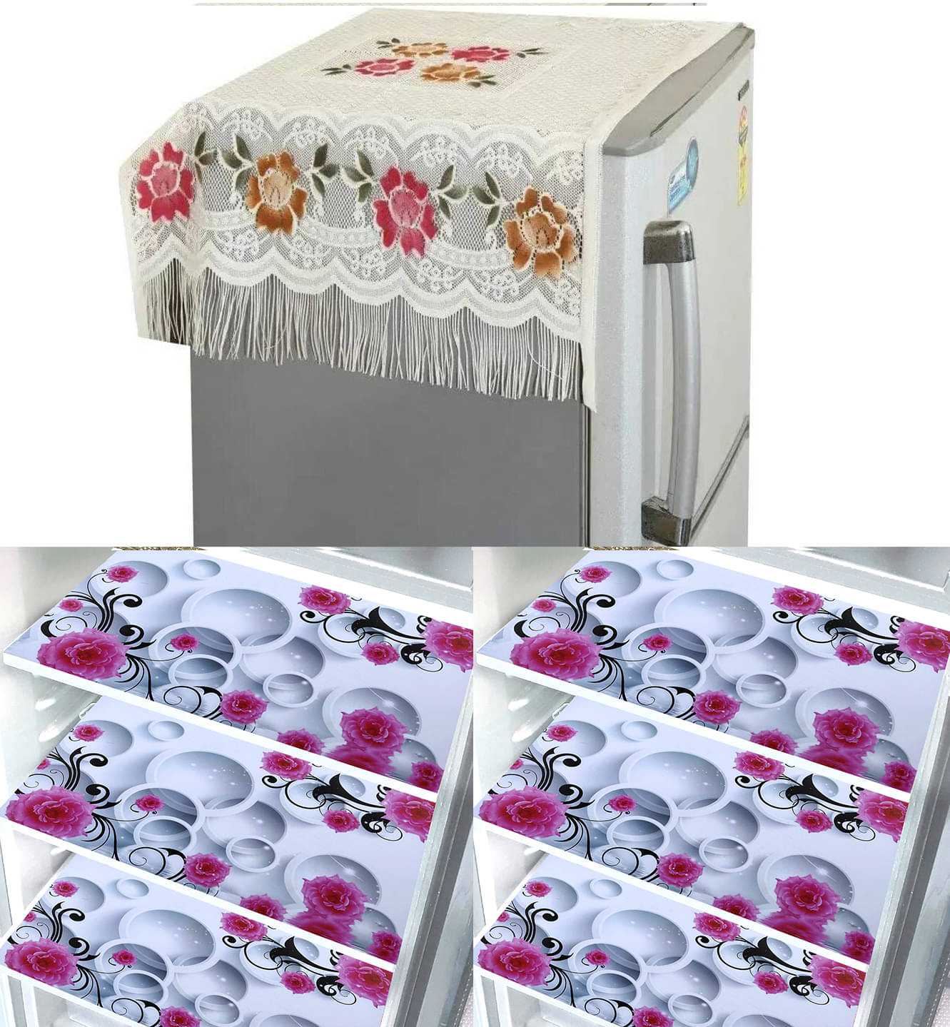 Crosmo Polyester Floral Fridge Mat & Cover ( 99 53 ) Pack of 7 - Multicolor Crosmo Polyester Floral Fridge Mat & Cover ( 99 53 ) Pack of 7 - Multicolor