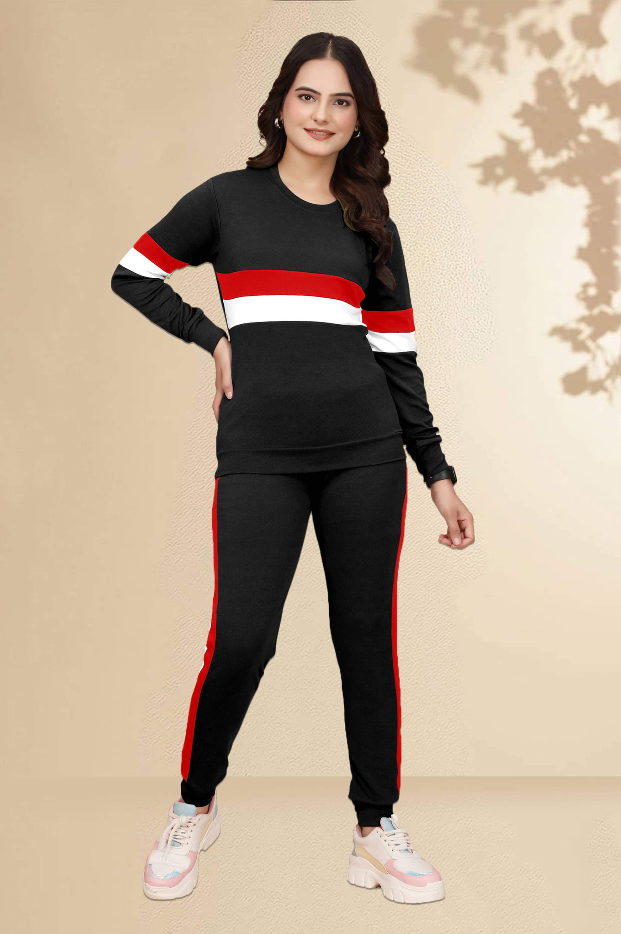     			DTR FASHION Black Cotton Blend Applique Tracksuit - Pack of 1