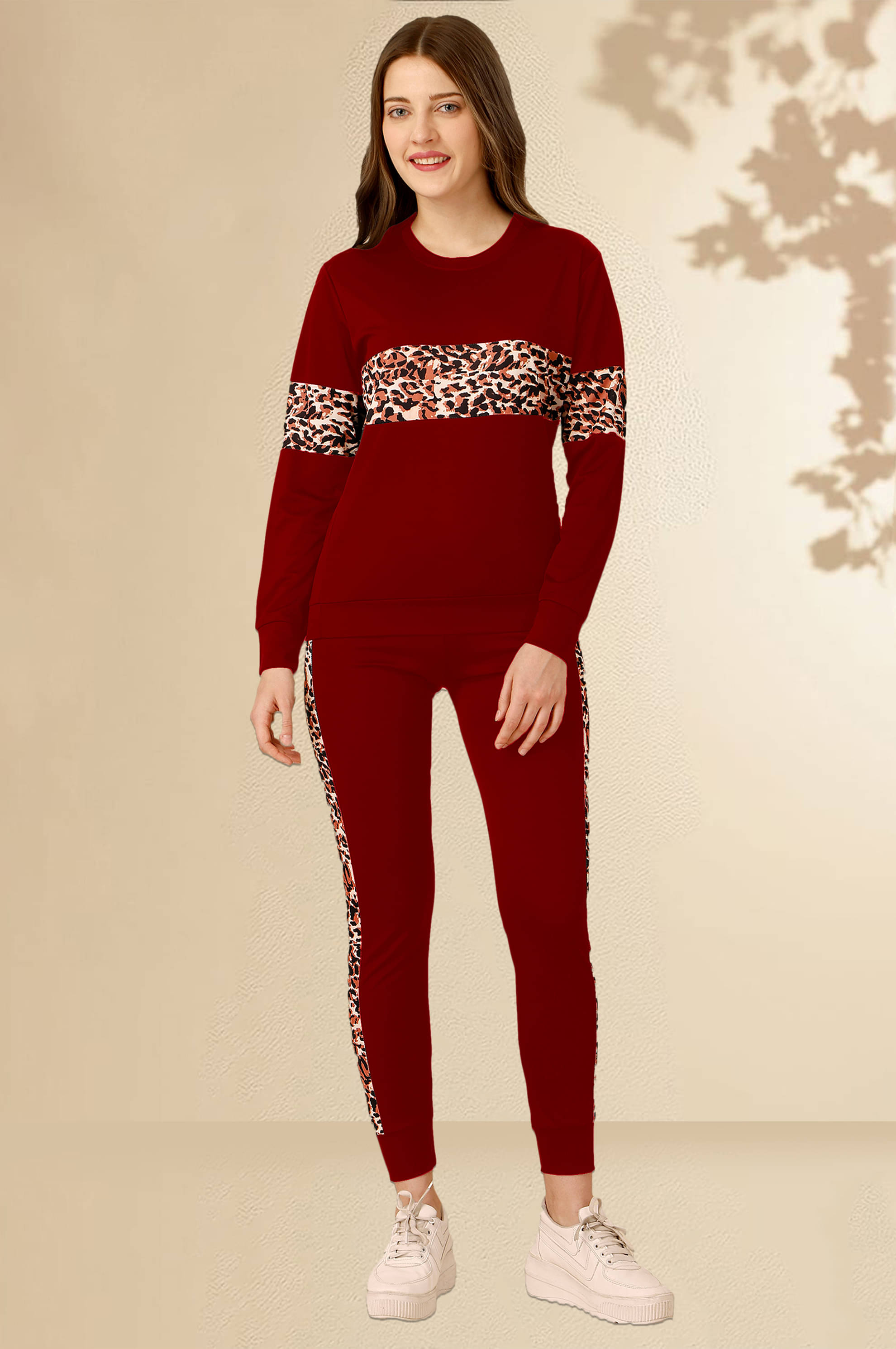     			DTR FASHION Maroon Cotton Blend Printed Tracksuit - Pack of 1