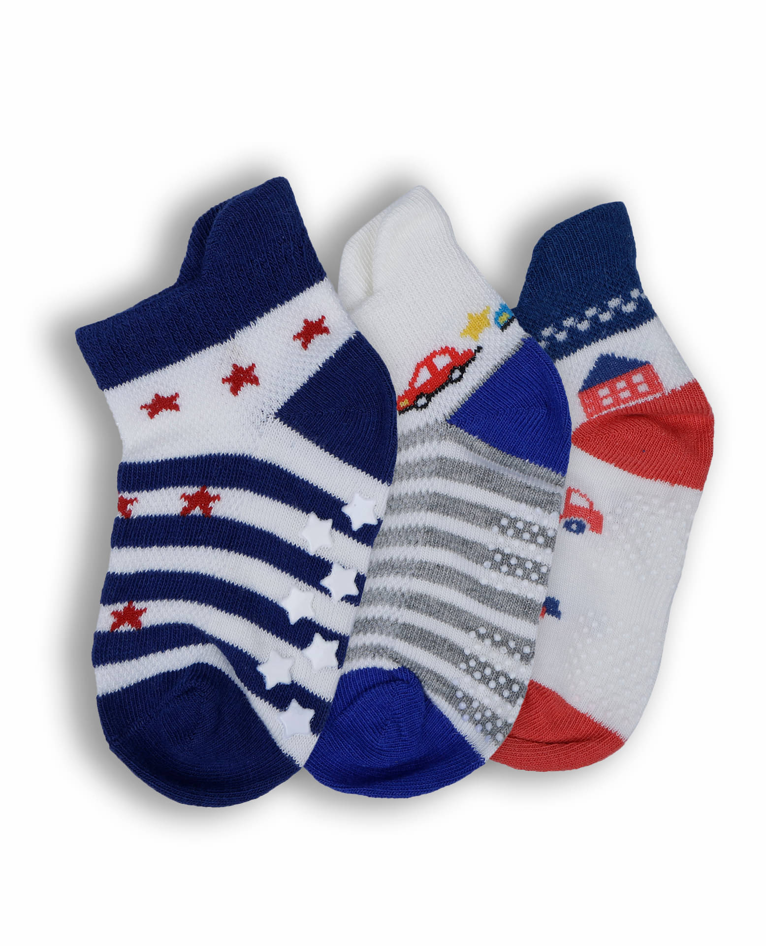     			Dollar Pack of 3 Cotton Boy's Ankle Length Socks ( Multicolor )