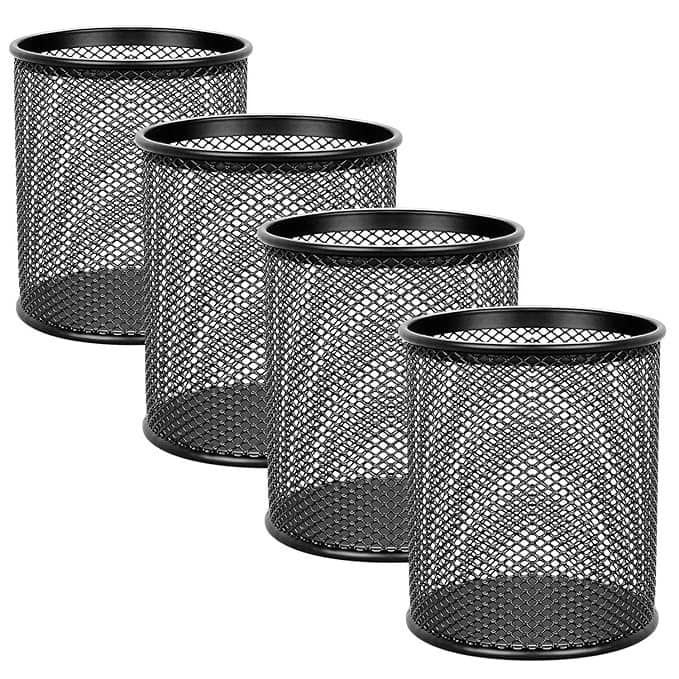 ECLET Black Pen Holder Cup for Desk, Black Wire Mesh Pencil Cup Holder for Desk Office Pen Organizer_C
