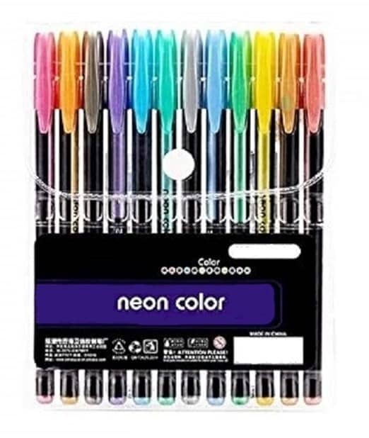 Eclet 12 Pcs Neon Color Set Neon Metallic Fluorescence Highlighter Pastel Gel Pen For Art Sketch Doodle Painting Drawing Kids Gift_F