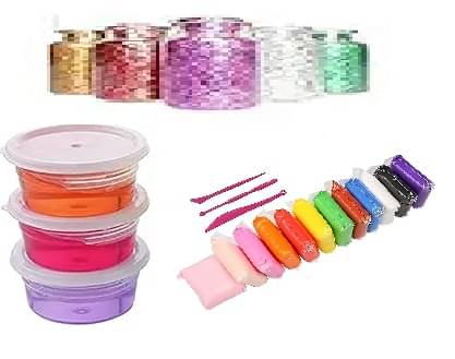     			Eclet 3 Crystal Slime and 12 Air Dry Clay Non-Toxic Combo with 6 Glitter and Tools for Kids Boys and Girls Party Set