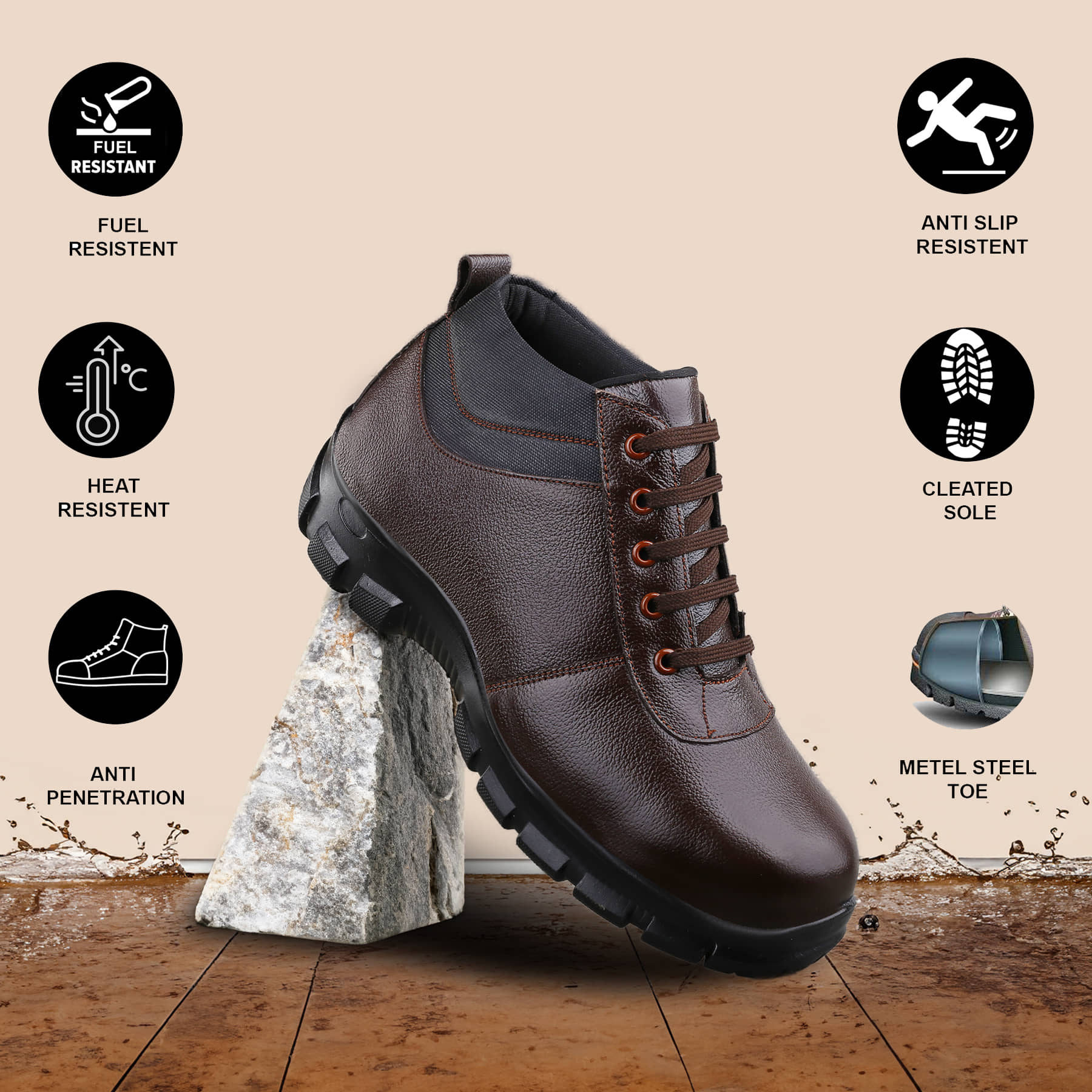 Enrich Field High Ankle Brown Safety Shoes