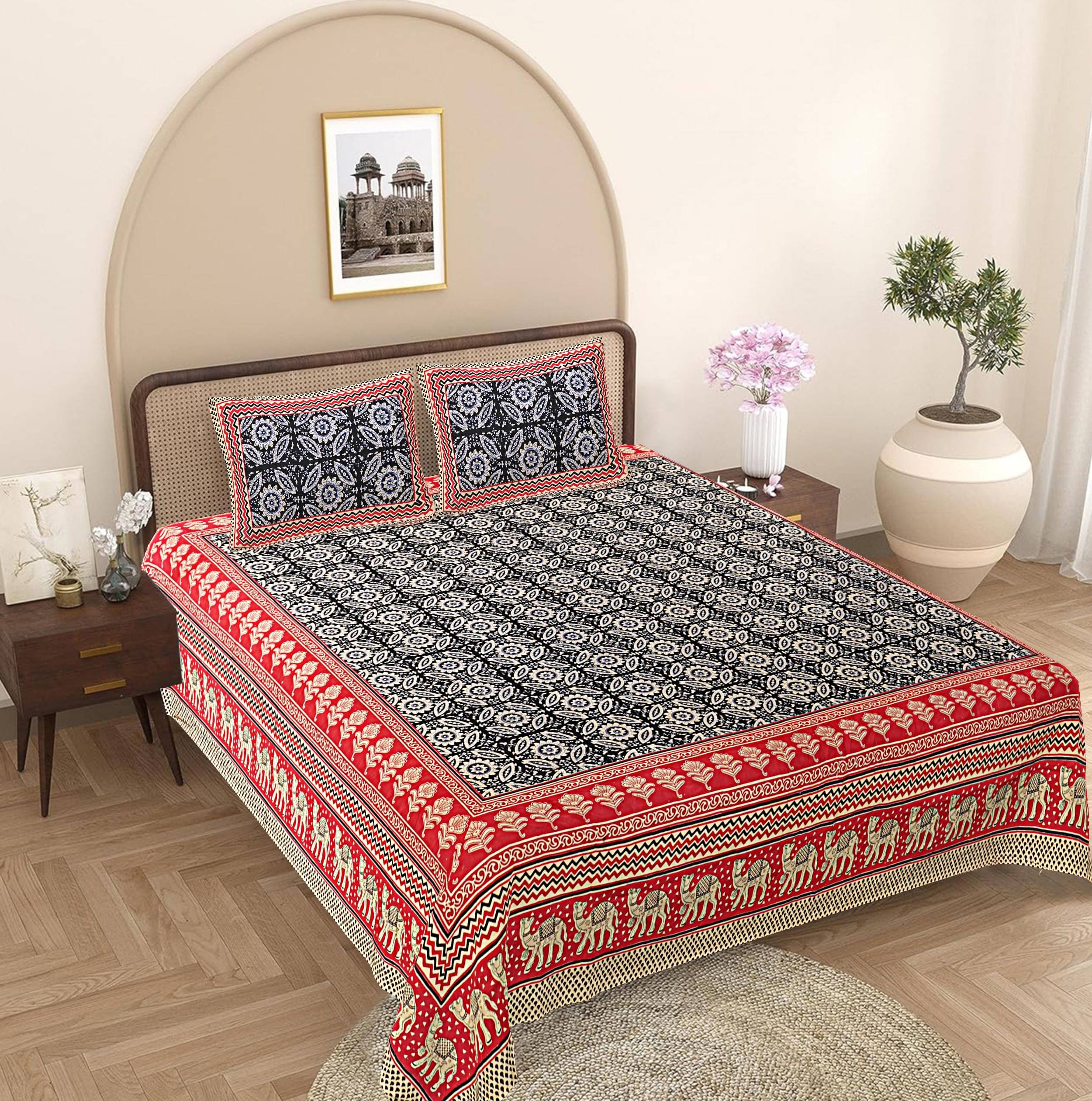 FrionKandy Living Cotton 1 Double King Bedsheet with 2 Pillow Covers ( Black ) FrionKandy Living Cotton 1 Double King Bedsheet with 2 Pillow Covers ( Black )