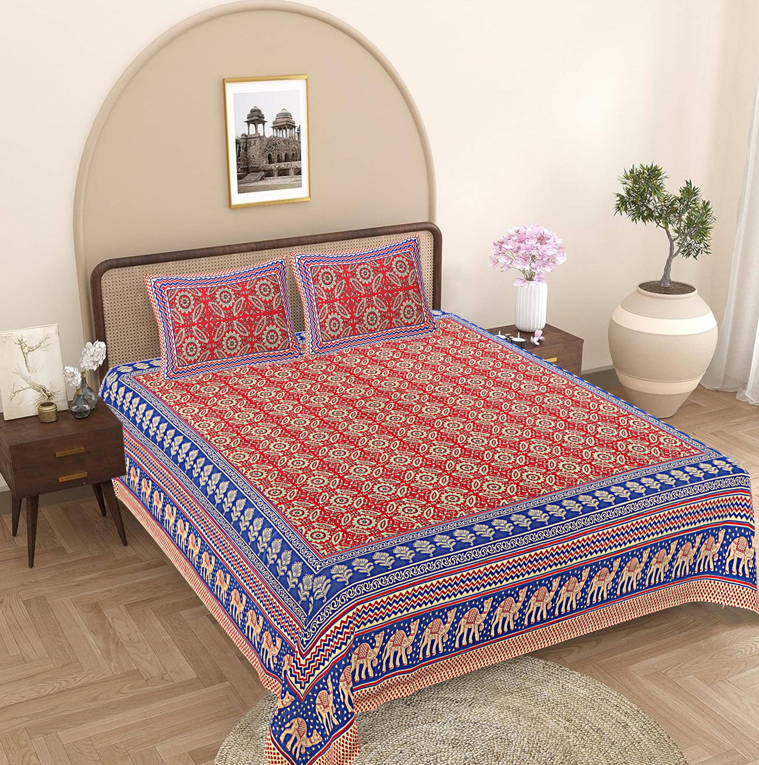     			FrionKandy Living Cotton 1 Double King Bedsheet with 2 Pillow Covers ( Blue )