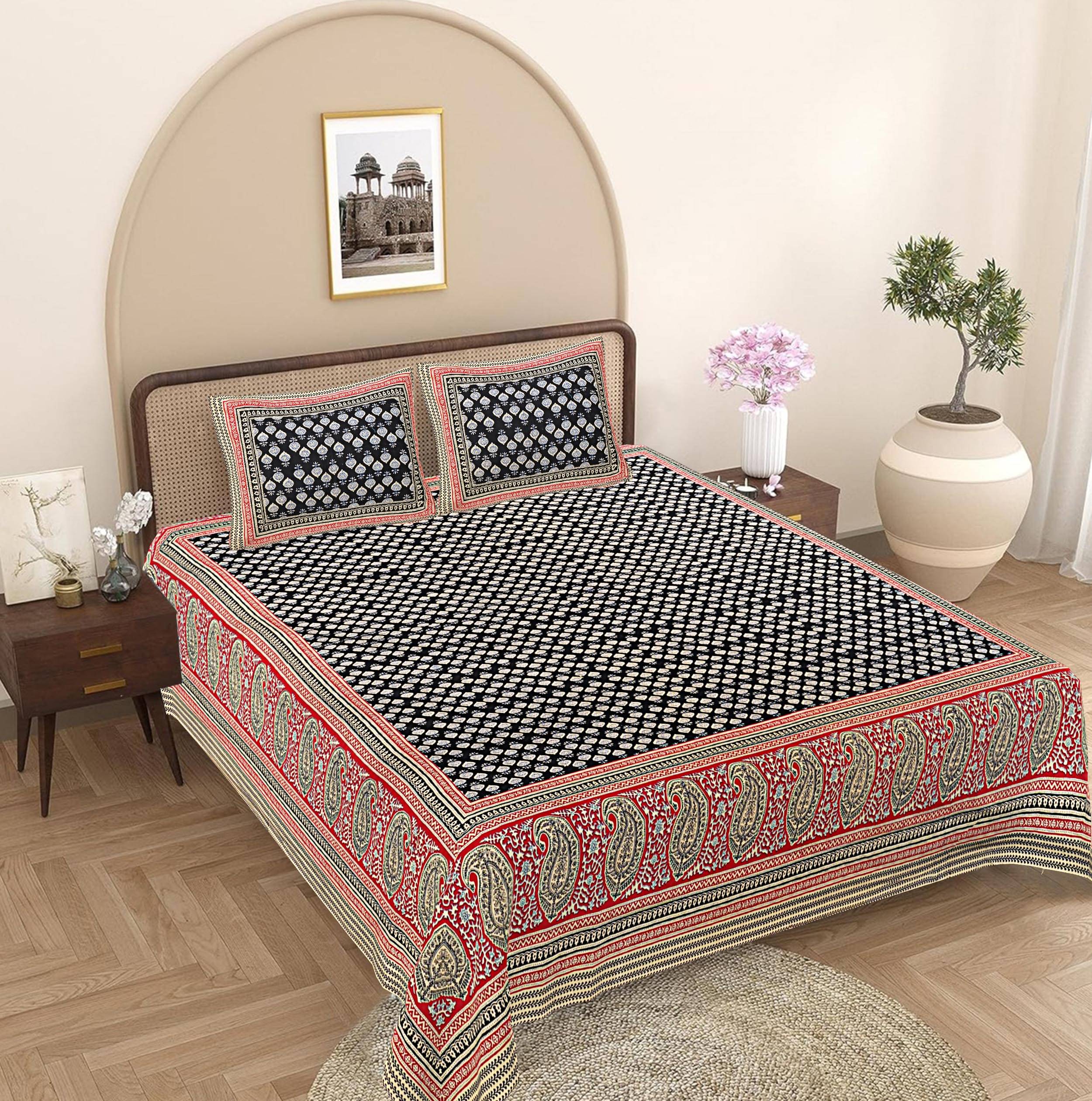     			FrionKandy Living Cotton 1 Double King Bedsheet with 2 Pillow Covers ( Black )