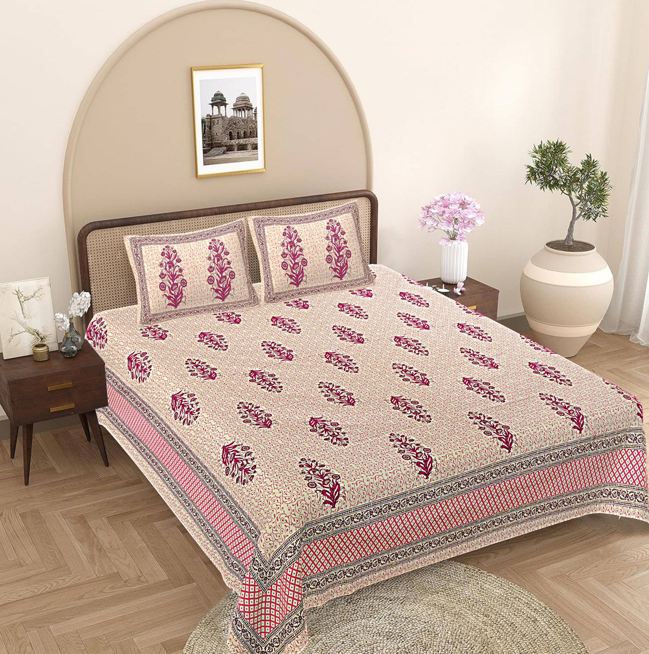     			FrionKandy Living Cotton 1 Double King Bedsheet with 2 Pillow Covers ( Pink )