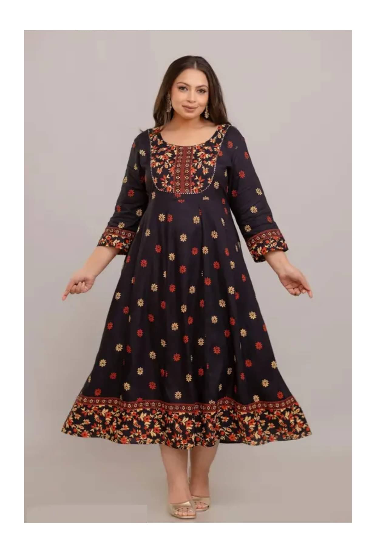 Gobya Rayon Printed A-line Women's Kurti - Black ( Pack of 1 ) Gobya Rayon Printed A-line Women's Kurti - Black ( Pack of 1 )