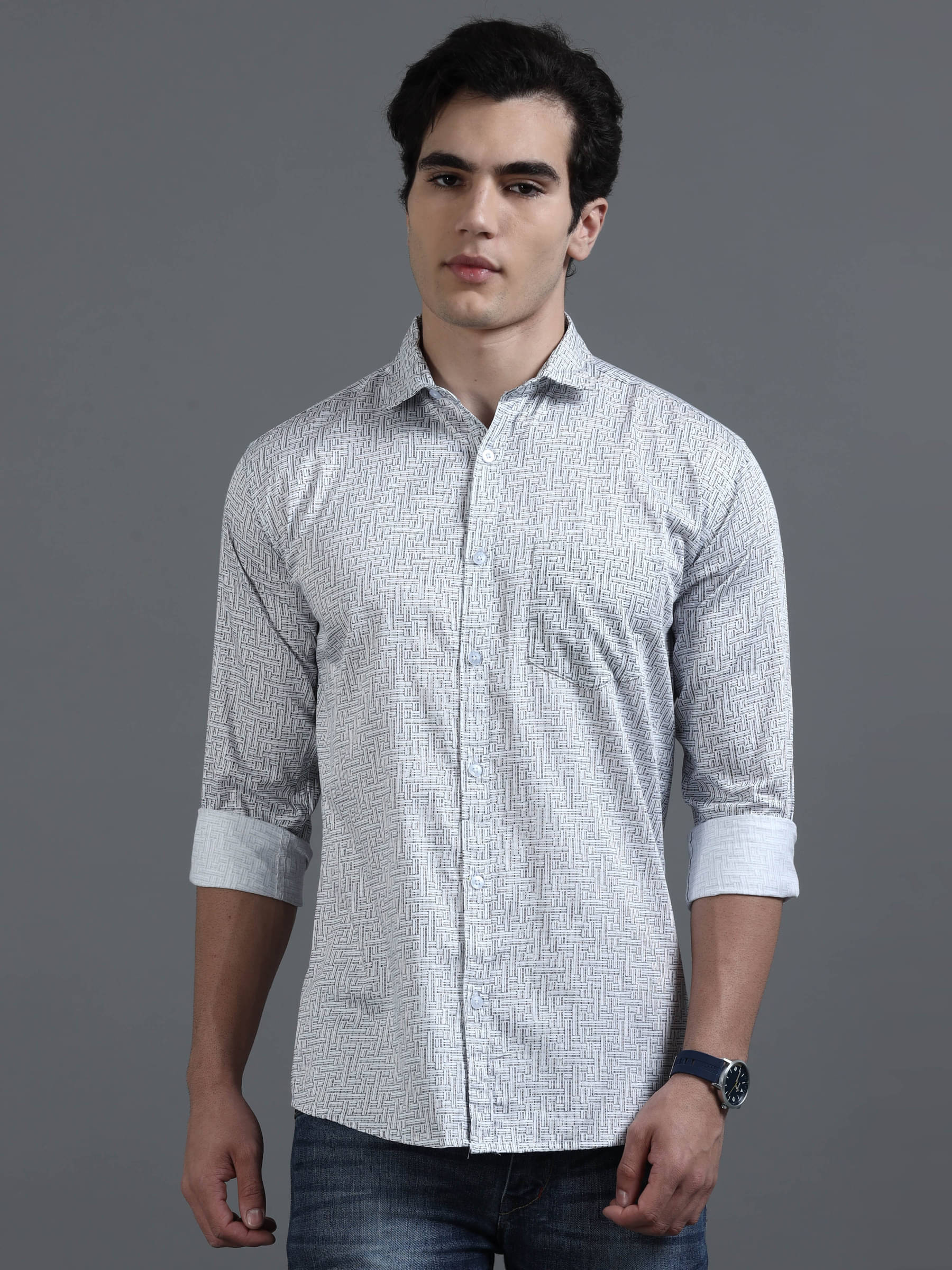 HETIERS 100% Cotton Regular Fit Printed Full Sleeves Men's Casual Shirt - White ( Pack of 1 )     			HETIERS 100% Cotton Regular Fit Printed Full Sleeves Men's Casual Shirt - White ( Pack of 1 )