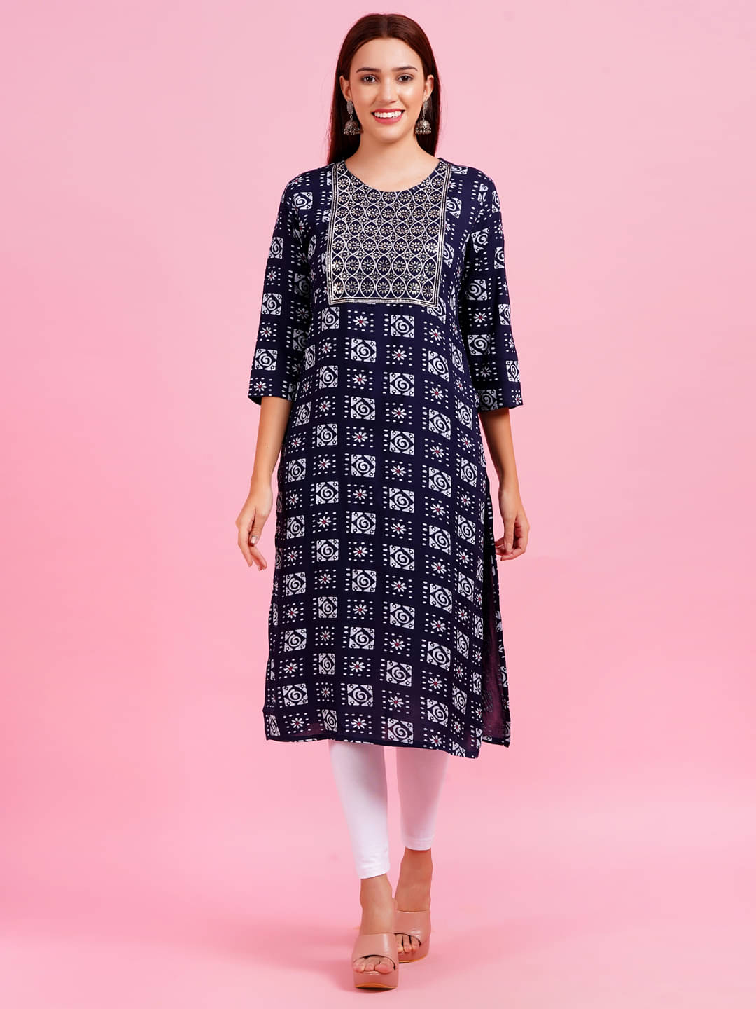     			HIGHLIGHT FASHION EXPORT Cotton Printed Straight Women's Kurti - Blue ( Pack of 1 )