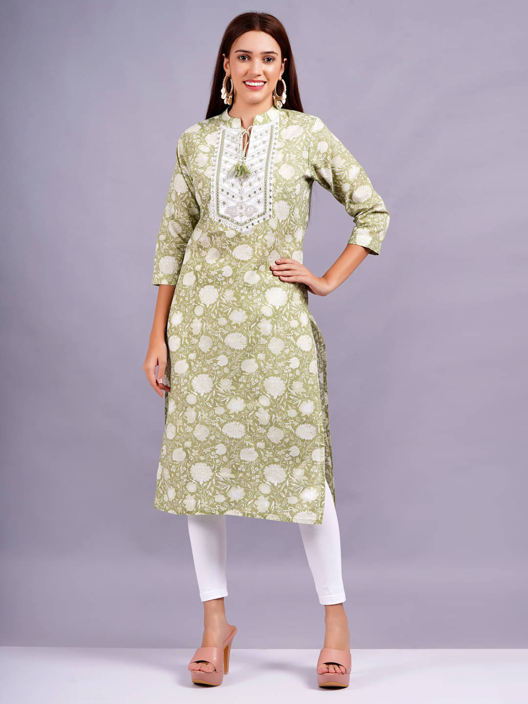 HIGHLIGHT FASHION EXPORT Cotton Printed Straight Women's Kurti - Green ( Pack of 1 ) HIGHLIGHT FASHION EXPORT Cotton Printed Straight Women's Kurti - Green ( Pack of 1 )