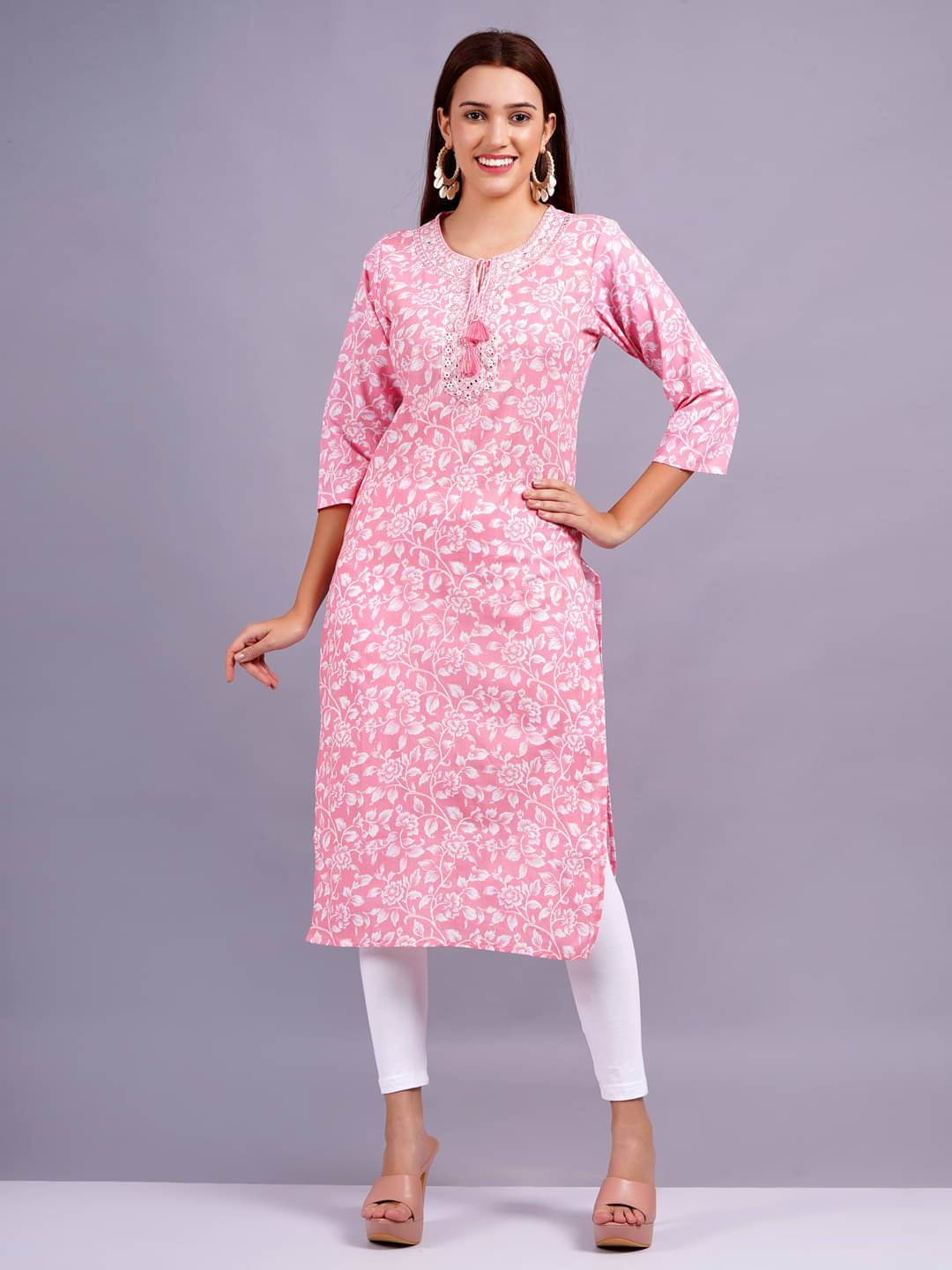     			HIGHLIGHT FASHION EXPORT Cotton Printed Straight Women's Kurti - Pink ( Pack of 1 )