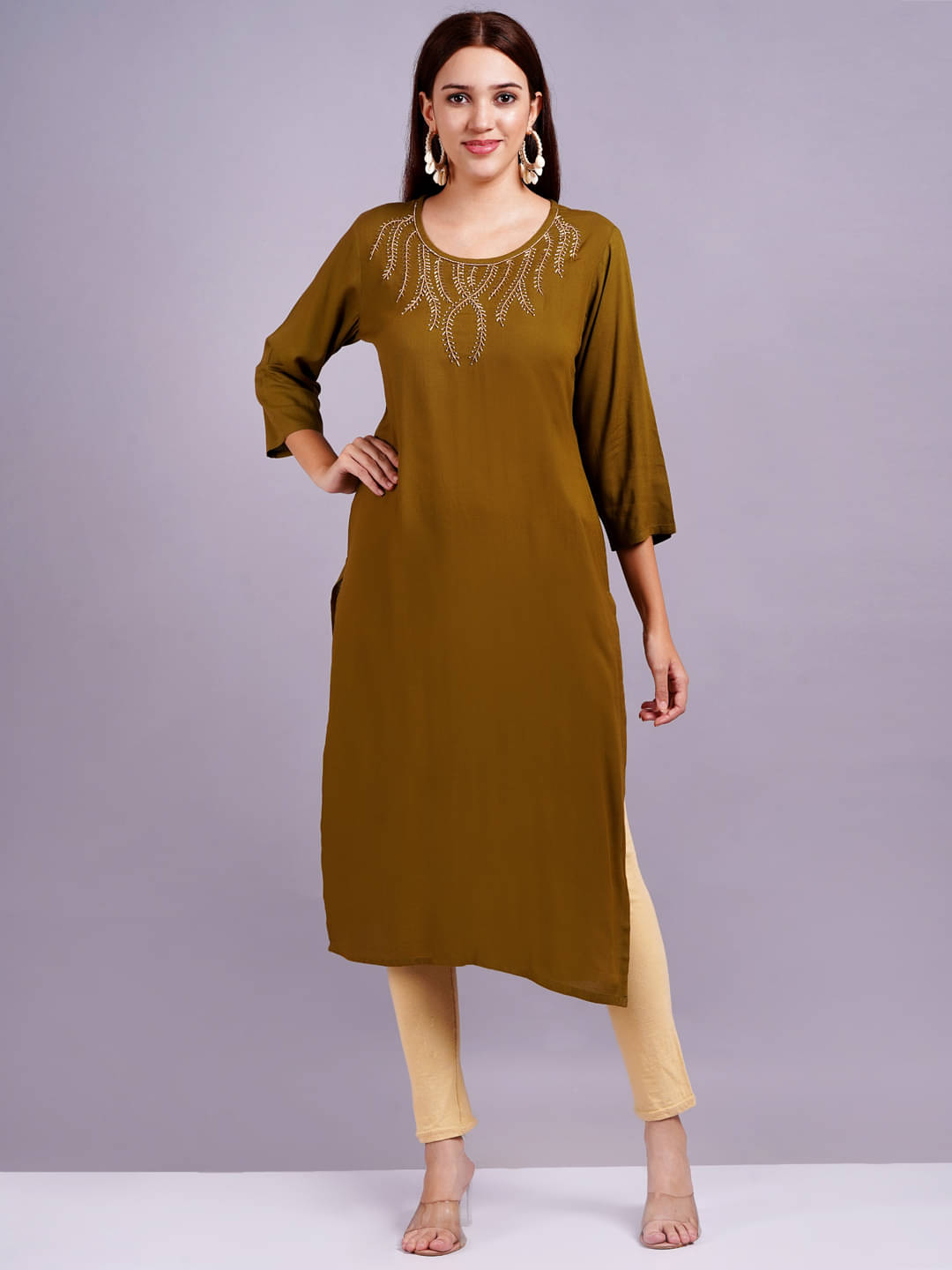 HIGHLIGHT FASHION EXPORT Rayon Embroidered Straight Women's Kurti - Brown ( Pack of 1 ) HIGHLIGHT FASHION EXPORT Rayon Embroidered Straight Women's Kurti - Brown ( Pack of 1 )
