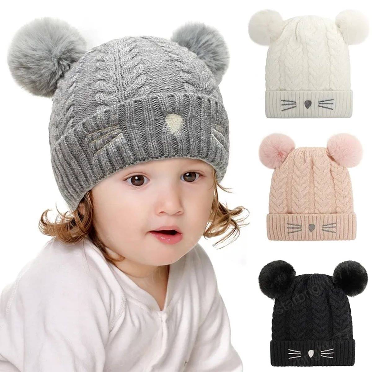     			INFISPACE Baby's Super Warm Winter Woolen Skull Beanie Cap with Fur Inside| Double Pompom Baby Hat (Age: 6 Months to 3 Years) GreyColor,Cap,Winter Cap,Cap for kids,Kids Cap,Winter Money Cap,Thandi ke cap
