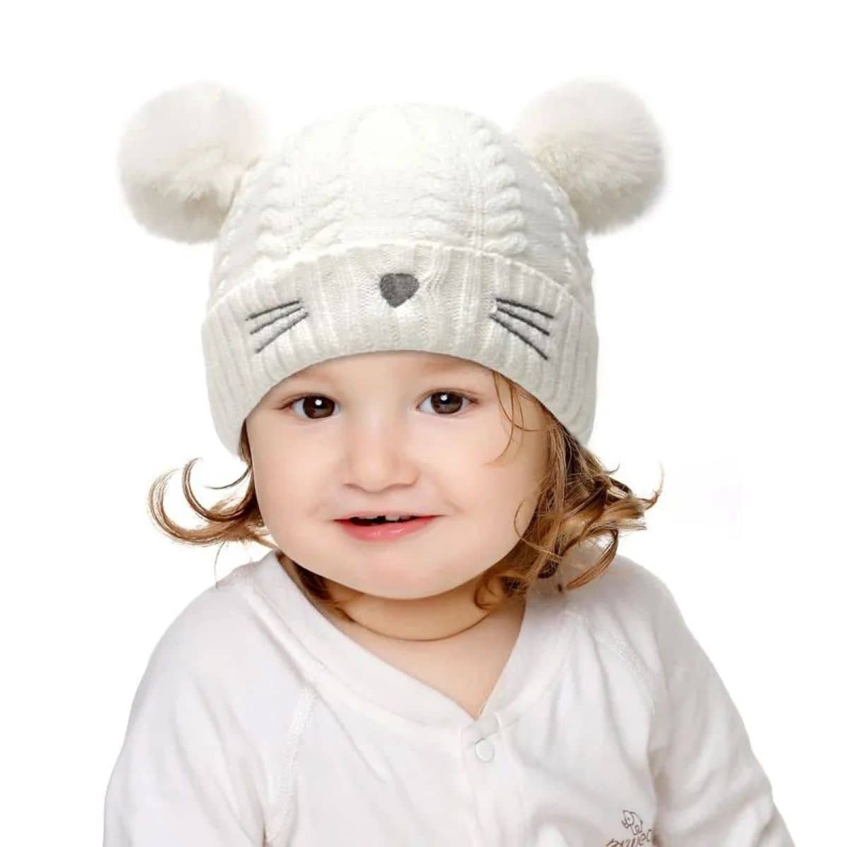 INFISPACE Baby's Super Warm Winter Woolen Skull Beanie Cap with Fur Inside| Double Pompom Baby Hat (Age: 6 Months to 3 Years) WhiteColor,Cap,Winter Cap,Cap for kids,Kids Cap,Winter Money Cap,Thandi ke cap