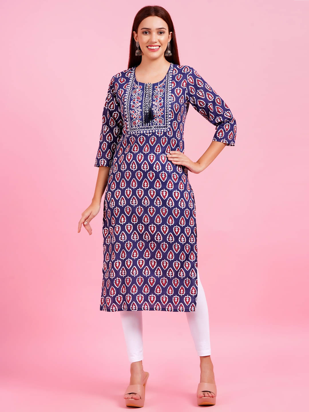     			Jyoti Cotton Printed Straight Women's Kurti - Blue ( Pack of 1 )