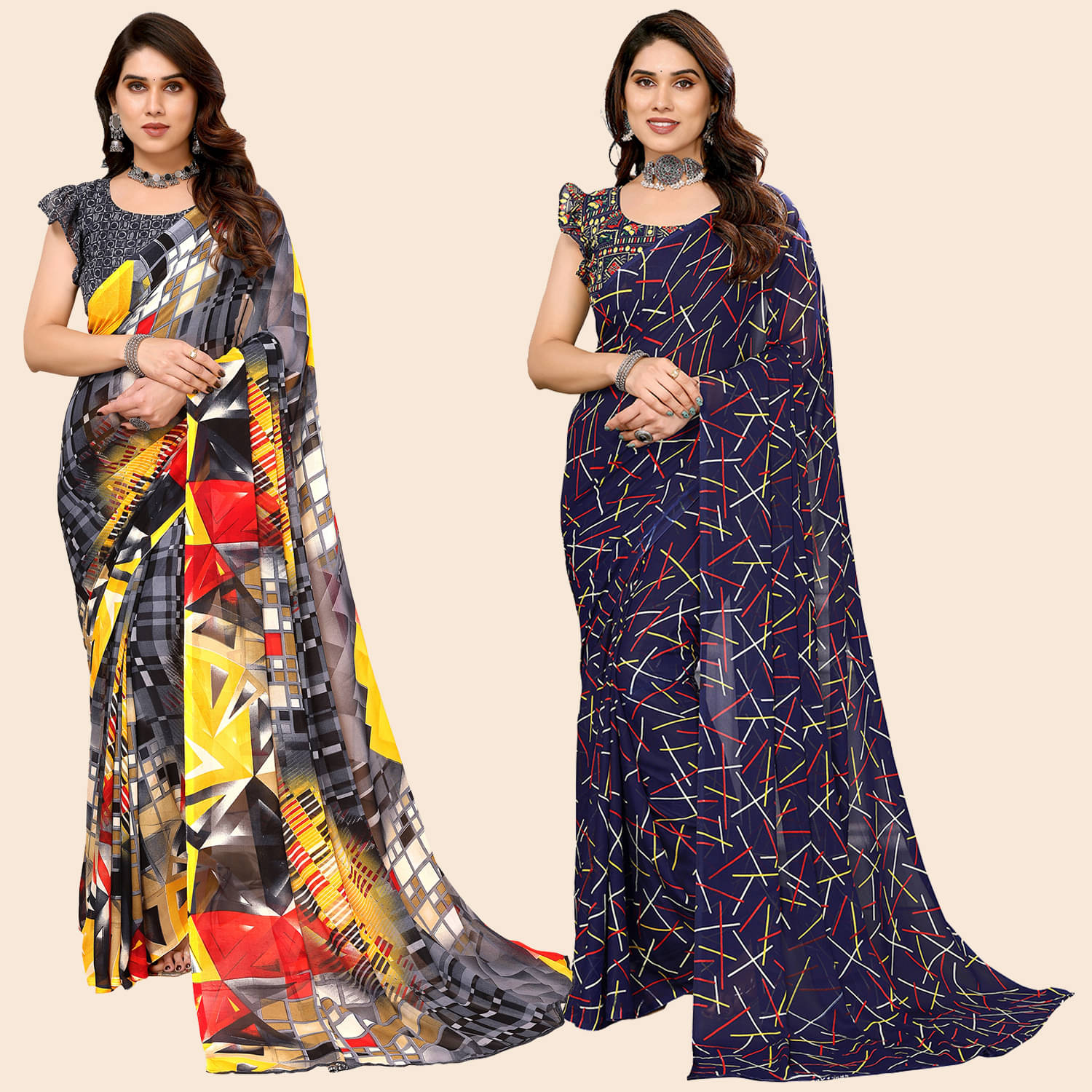 Kashvi Sarees Georgette Printed Saree With Unstitched Blouse Piece ( Multicolor ) Kashvi Sarees Georgette Printed Saree With Unstitched Blouse Piece ( Multicolor )