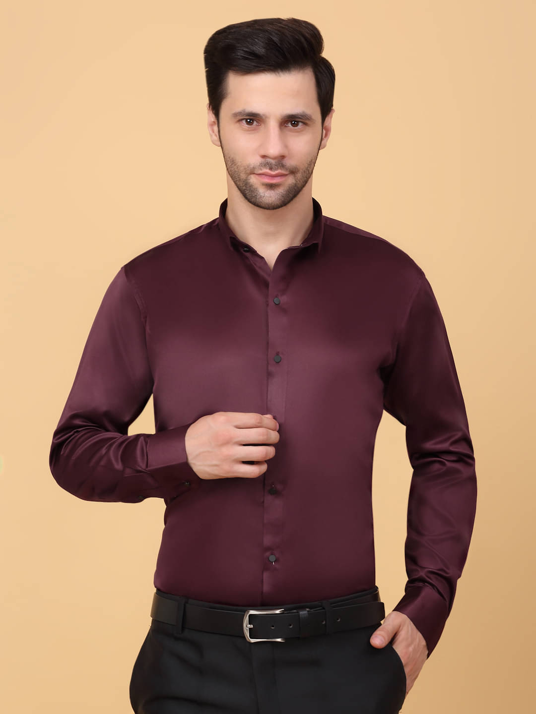     			Klotthe Satin Slim Fit Full Sleeves Men's Formal Shirt - Maroon ( Pack of 1 )
