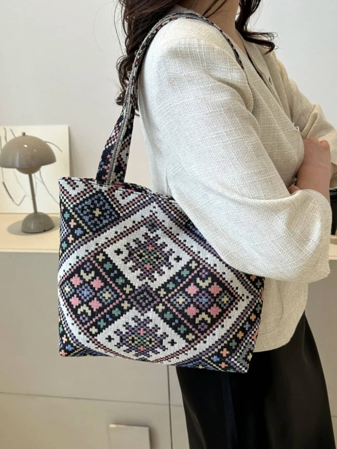     			LIKE STYLE Tote Bag Jute Set of 1 ( Grey Melange )