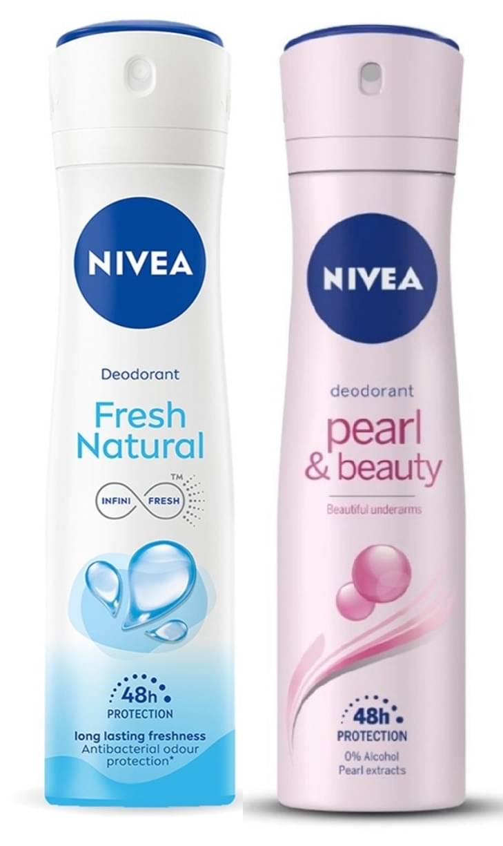     			Nivea Pearl and Beauty & Fresh Natural,150ml Deodorant Spray for Men,Women,Unisex 300 ml ( Pack of 2 )