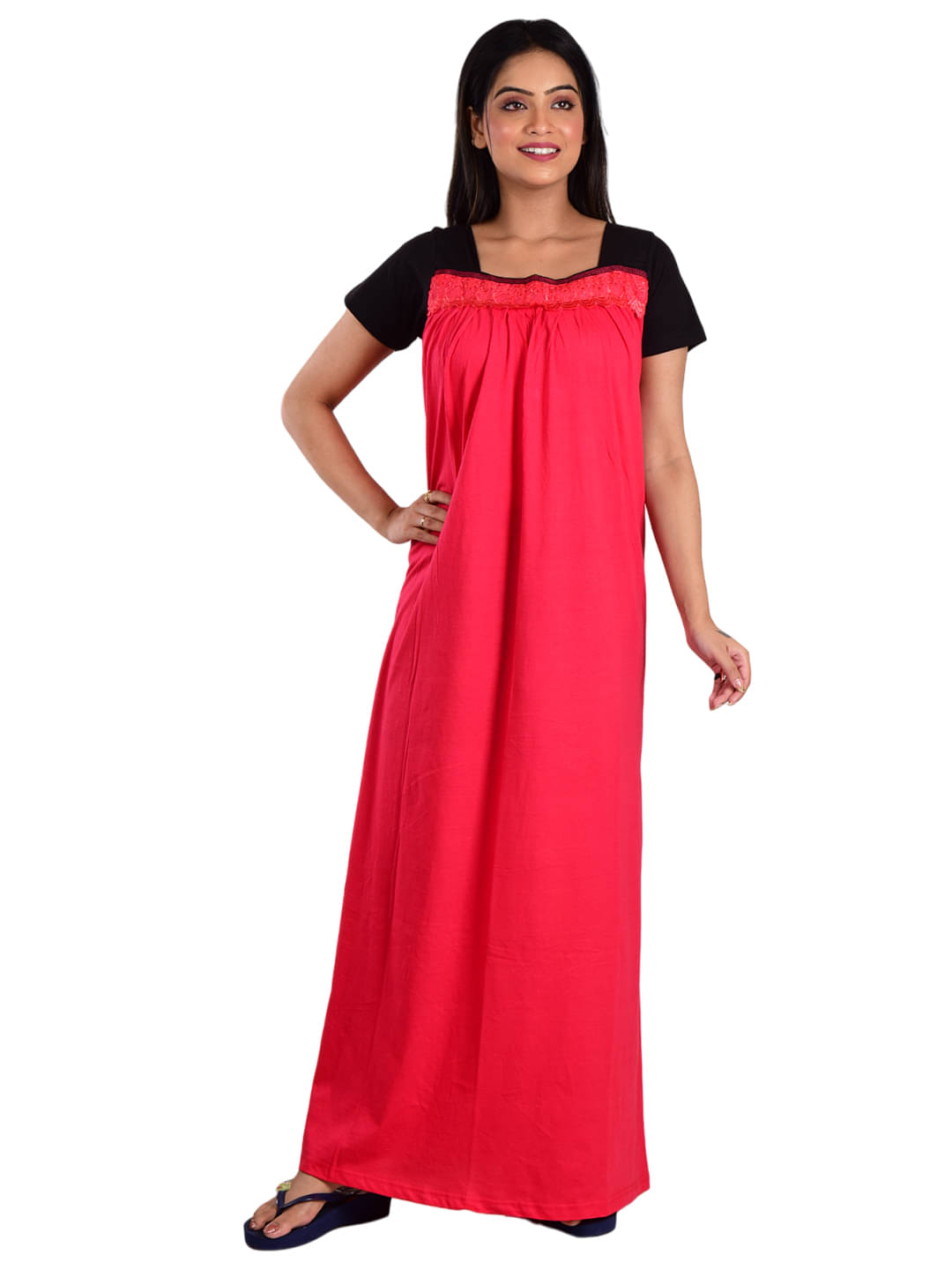 PIYALI'S CREATION WOMEN'S Red Hosiery Women's Nightwear Nighty & Night Gowns ( Pack of 1 ) PIYALI'S CREATION WOMEN'S Red Hosiery Women's Nightwear Nighty & Night Gowns ( Pack of 1 )