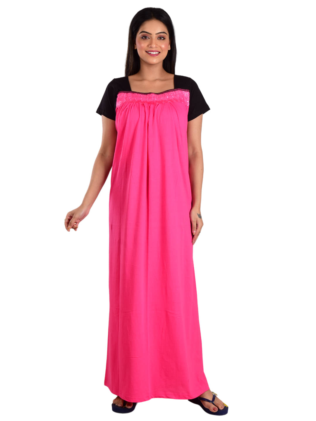 PIYALI'S CREATION WOMEN'S Pink Hosiery Women's Nightwear Nighty & Night Gowns ( Pack of 1 ) PIYALI'S CREATION WOMEN'S Pink Hosiery Women's Nightwear Nighty & Night Gowns ( Pack of 1 )