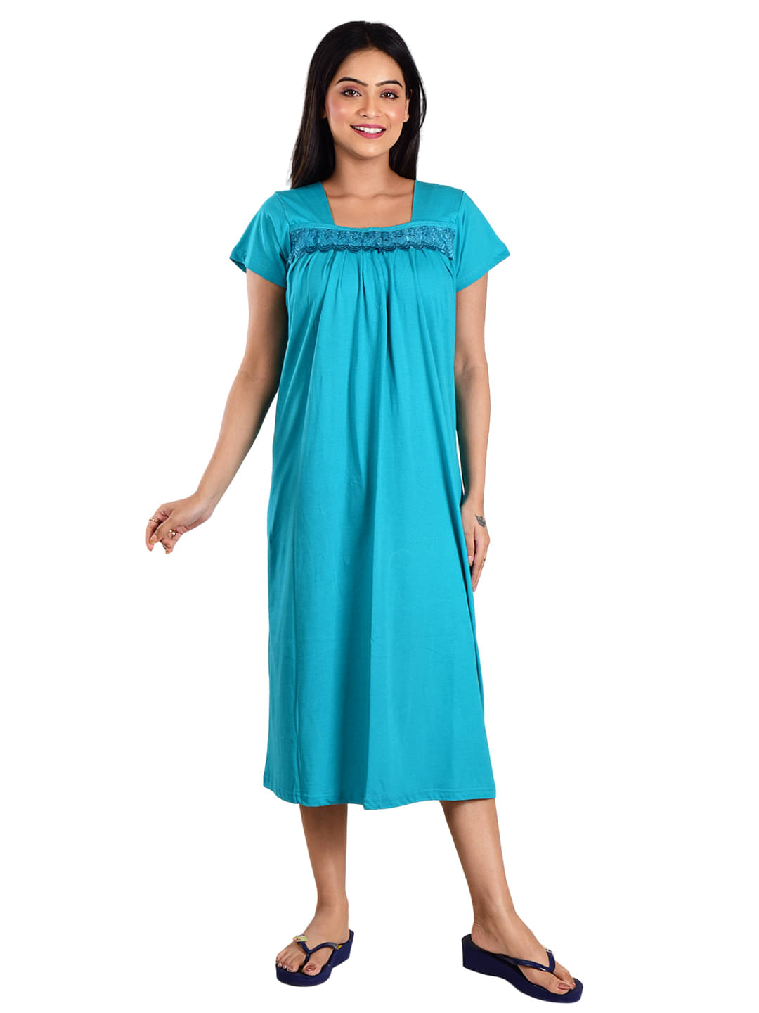 PIYALI'S CREATION WOMEN'S Blue Hosiery Women's Nightwear Nighty & Night Gowns ( Pack of 1 ) PIYALI'S CREATION WOMEN'S Blue Hosiery Women's Nightwear Nighty & Night Gowns ( Pack of 1 )