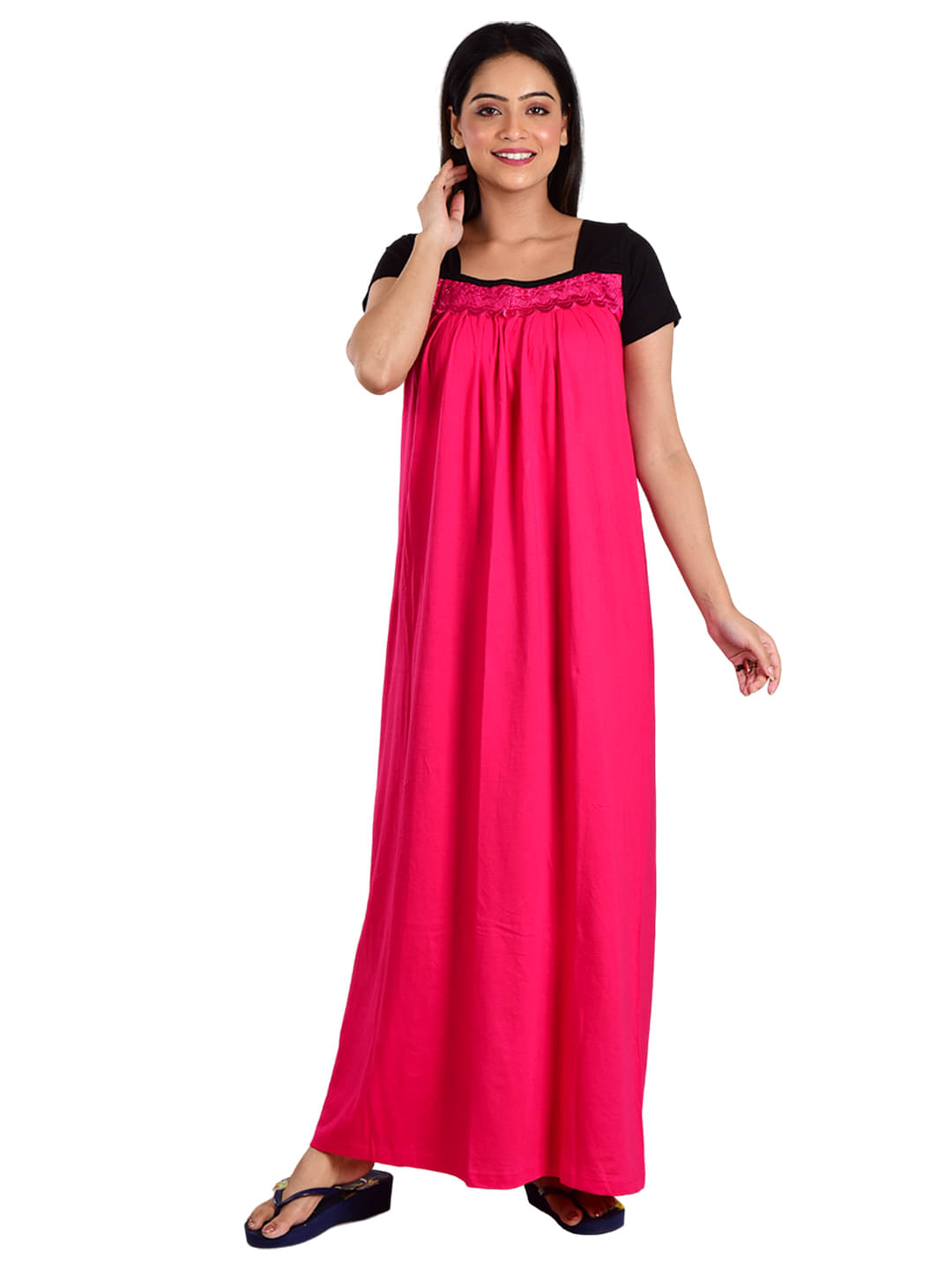 PIYALI'S CREATION WOMEN'S Pink Hosiery Women's Nightwear Nighty & Night Gowns ( Pack of 1 ) PIYALI'S CREATION WOMEN'S Pink Hosiery Women's Nightwear Nighty & Night Gowns ( Pack of 1 )