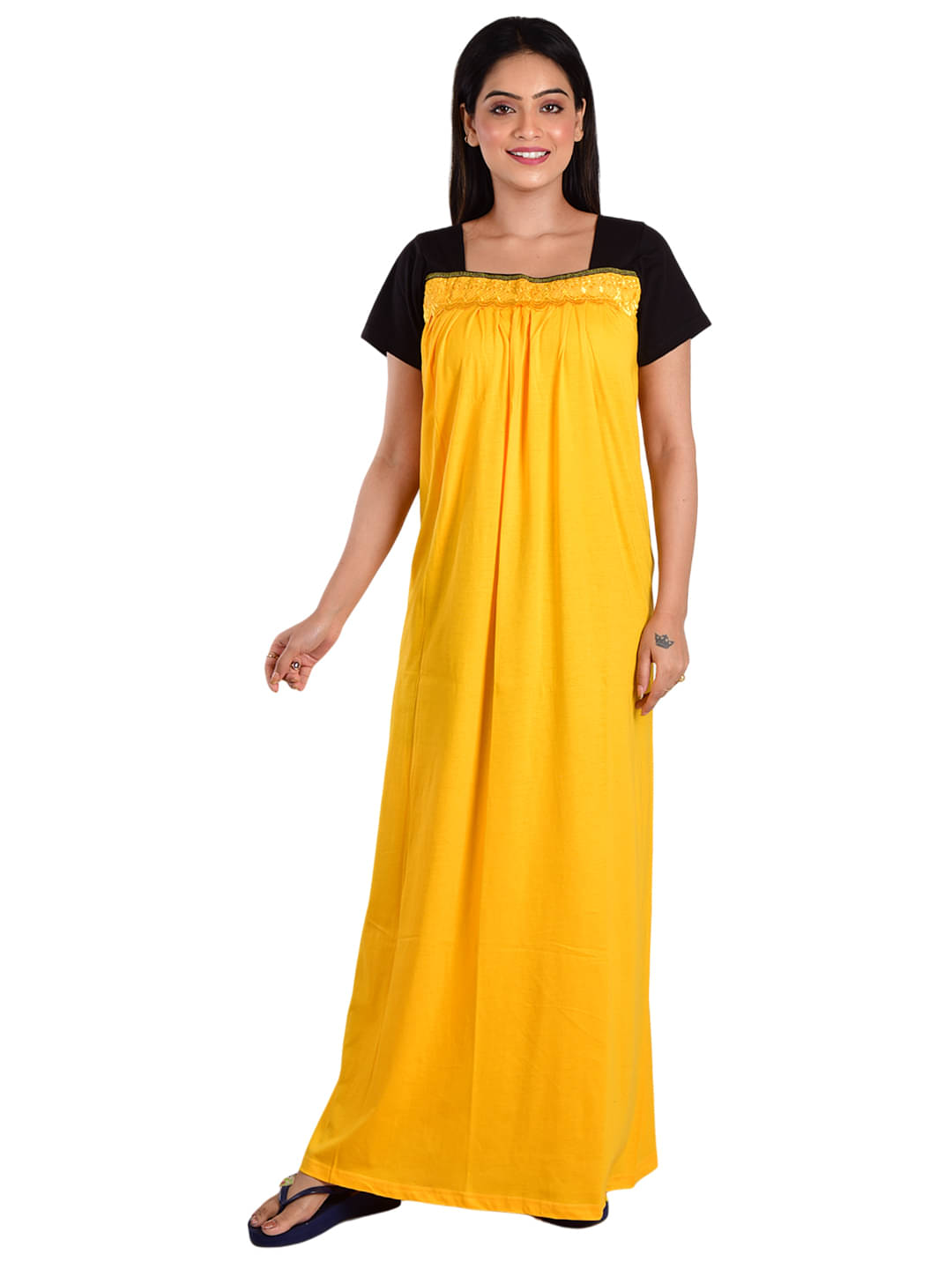 PIYALI'S CREATION WOMEN'S Yellow Hosiery Women's Nightwear Nighty & Night Gowns ( Pack of 1 ) PIYALI'S CREATION WOMEN'S Yellow Hosiery Women's Nightwear Nighty & Night Gowns ( Pack of 1 )