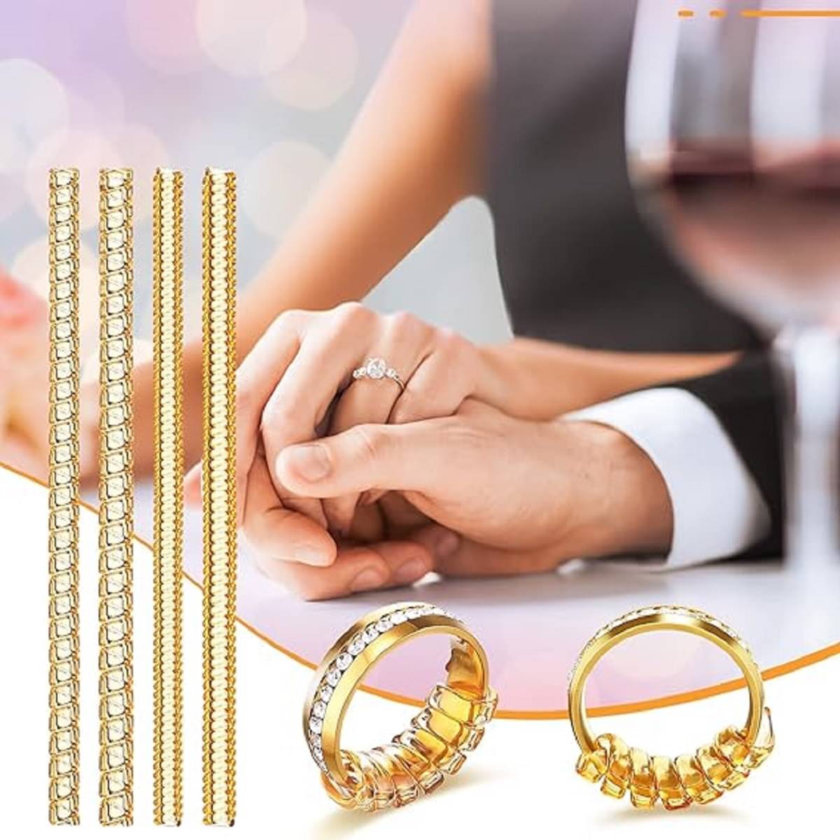     			RAMDEV ENTERPRISE Ring Size Adjuster for Loose Rings - 4 Sizes Ring Sizer Ring Tightener Resizer Fit Spiral Silicone Tightener Set(4 Pcs,Gold)