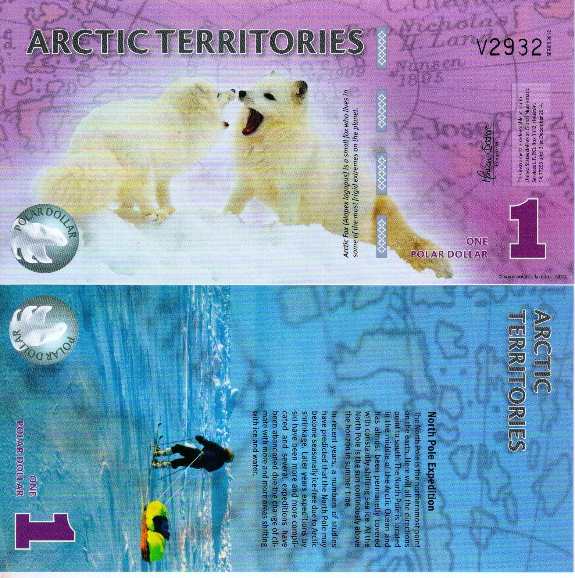     			Rare 1 Dollar UNC Artic Territories Note