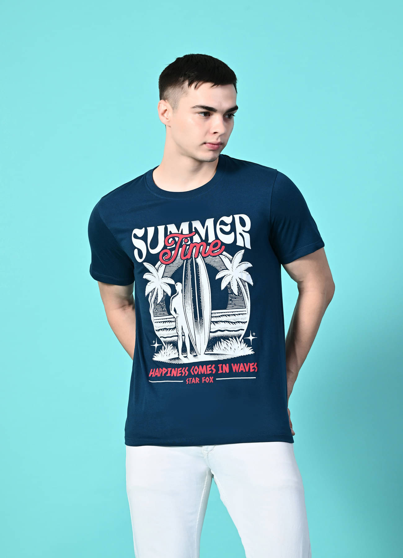     			STARFOX Pack of 1 Cotton Blend Regular Fit Men's T-Shirt ( Teal Blue )