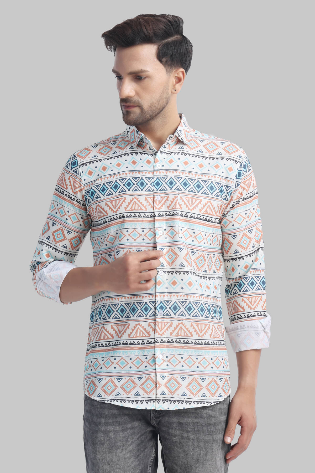     			SUR-T Cotton Blend Regular Fit Printed Full Sleeves Men's Casual Shirt - White ( Pack of 1 )
