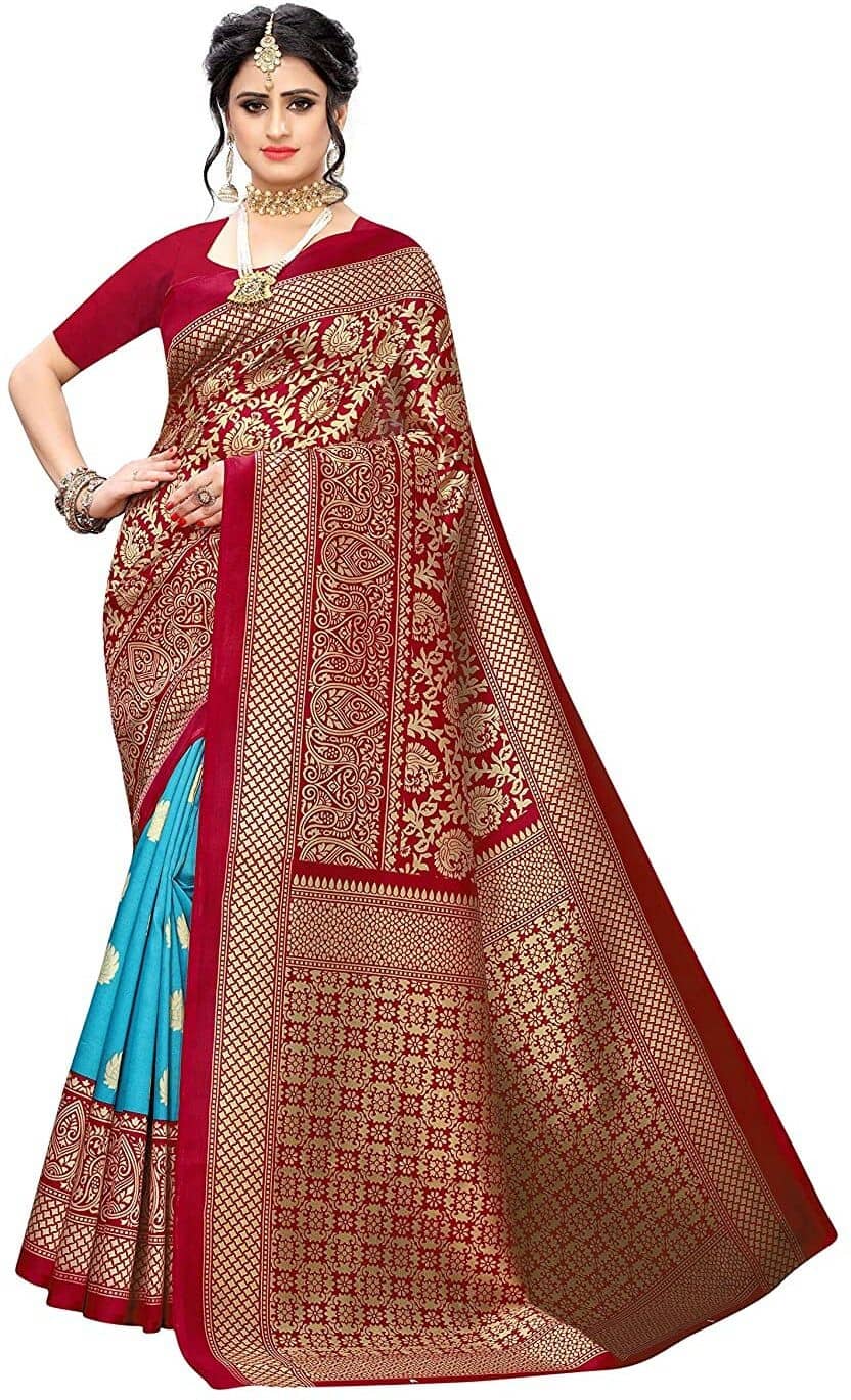 Samai Cotton Silk Embellished Saree With Unstitched Blouse Piece ( Rama ) - Sarees | Buy online on ZillyBuy