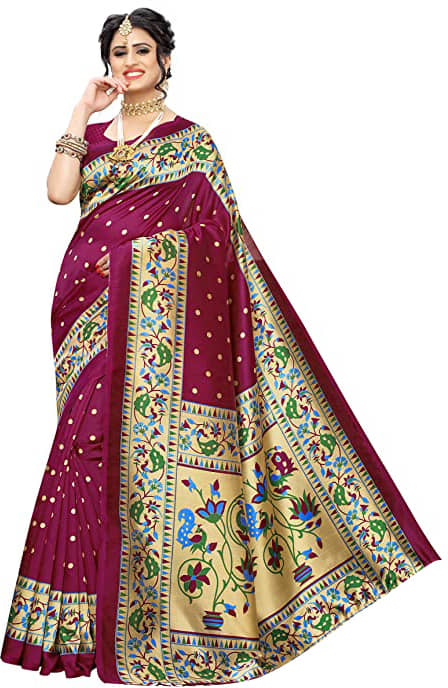 Samai Cotton Silk Printed Saree With Unstitched Blouse Piece ( Multicolor6 ) - Sarees | Buy online on ZillyBuy