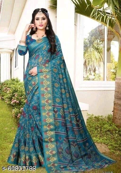 Samai Cotton Silk Printed Saree With Unstitched Blouse Piece ( LightBLue ) Samai Cotton Silk Printed Saree With Unstitched Blouse Piece ( LightBLue )