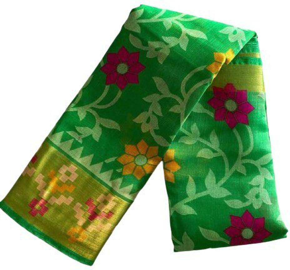 Samai Cotton Silk Printed Saree With Unstitched Blouse Piece ( Green ) Samai Cotton Silk Printed Saree With Unstitched Blouse Piece ( Green )
