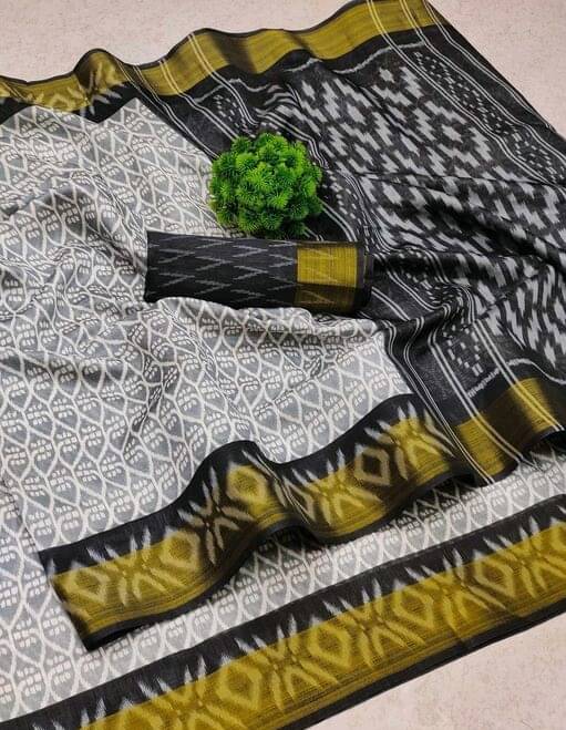     			Samai Cotton Silk Printed Saree With Unstitched Blouse Piece ( Black )
