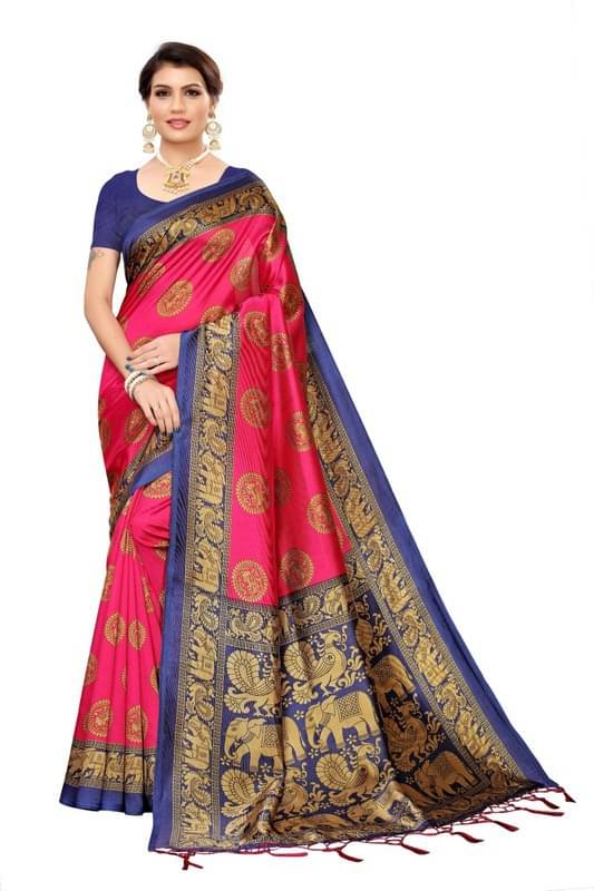 Samai Cotton Silk Printed Saree With Unstitched Blouse Piece ( Pink ) Samai Cotton Silk Printed Saree With Unstitched Blouse Piece ( Pink )