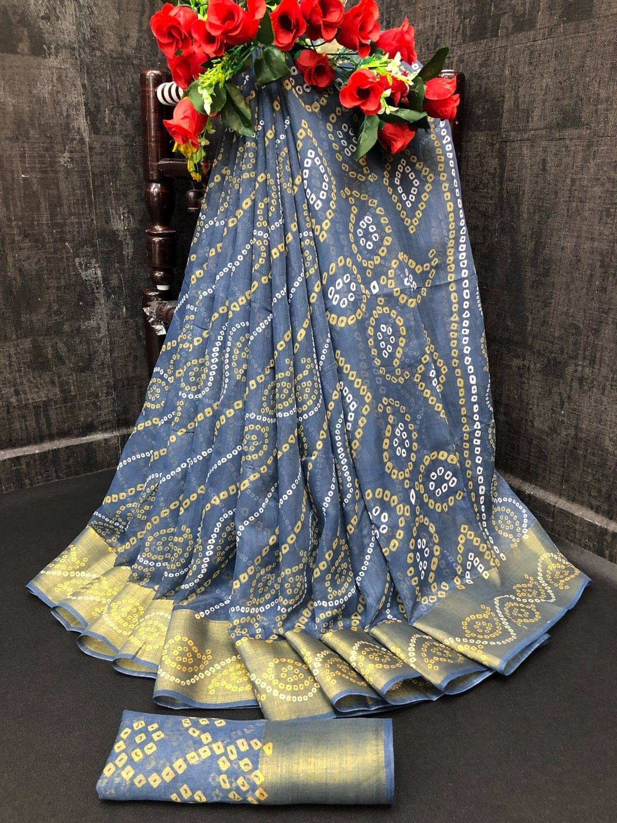     			Samai Cotton Silk Printed Saree With Unstitched Blouse Piece ( Grey )