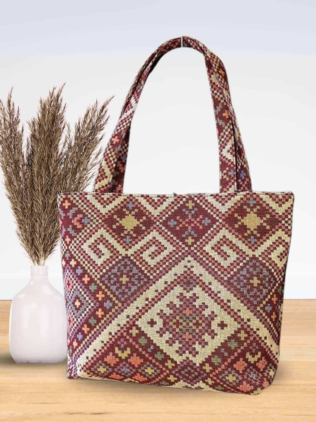     			TCRAZY Tote Bag Jute Set of 1 ( Maroon )