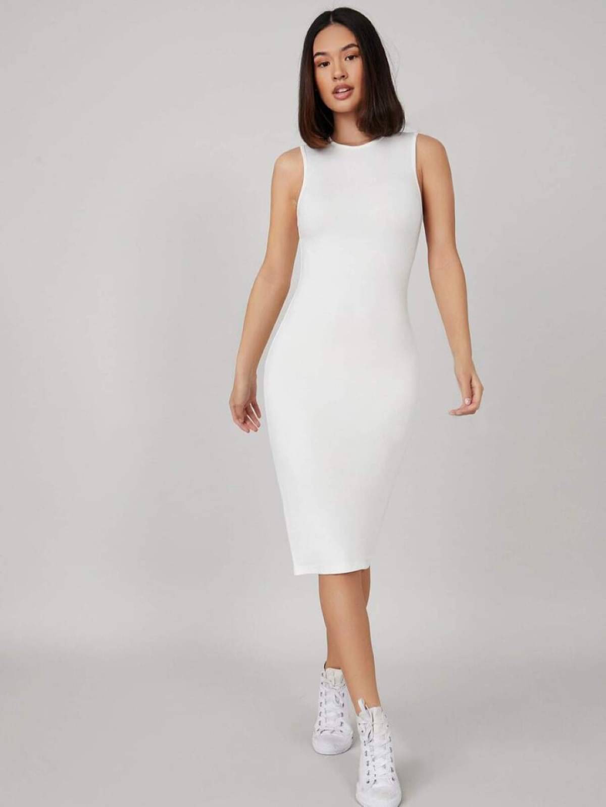 TOOCHKI Women Lycra Solid Bodycon Dress ( White ) TOOCHKI Women Lycra Solid Bodycon Dress ( White )