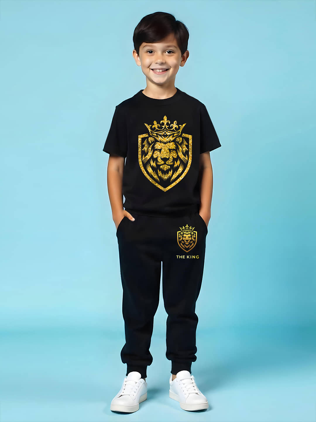 Trampoline Pack of 1 Boys Cotton Blend T-Shirt & Trackpants Set ( Black )