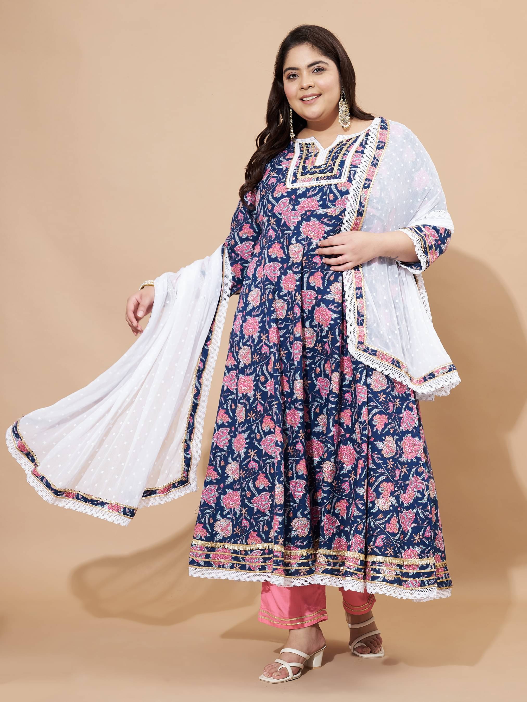     			Vbuyz Cotton Blend Printed Kurti With Pants Women's Stitched Salwar Suit - Blue ( Pack of 1 )