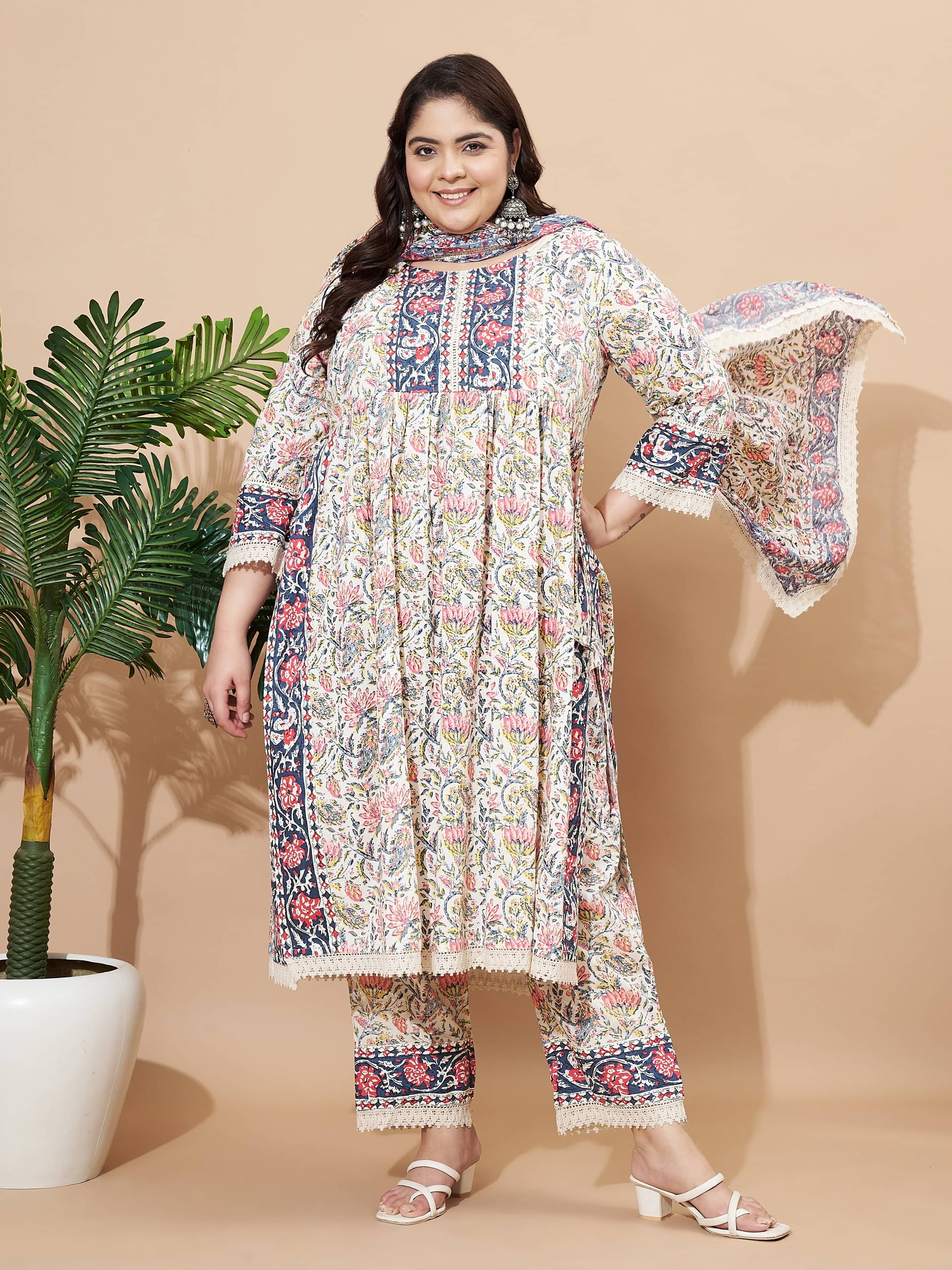     			Vbuyz Cotton Blend Printed Kurti With Pants Women's Stitched Salwar Suit - Blue ( Pack of 1 )