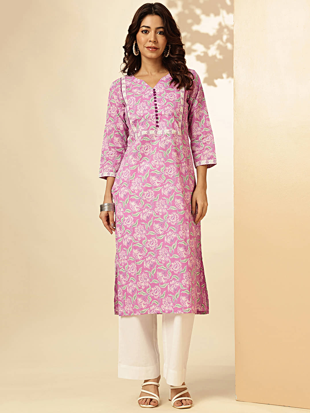 Vbuyz Cotton Printed Straight Women's Kurti - Pink ( Pack of 1 ) - Kurtis, Tunics | Buy online on ZillyBuy